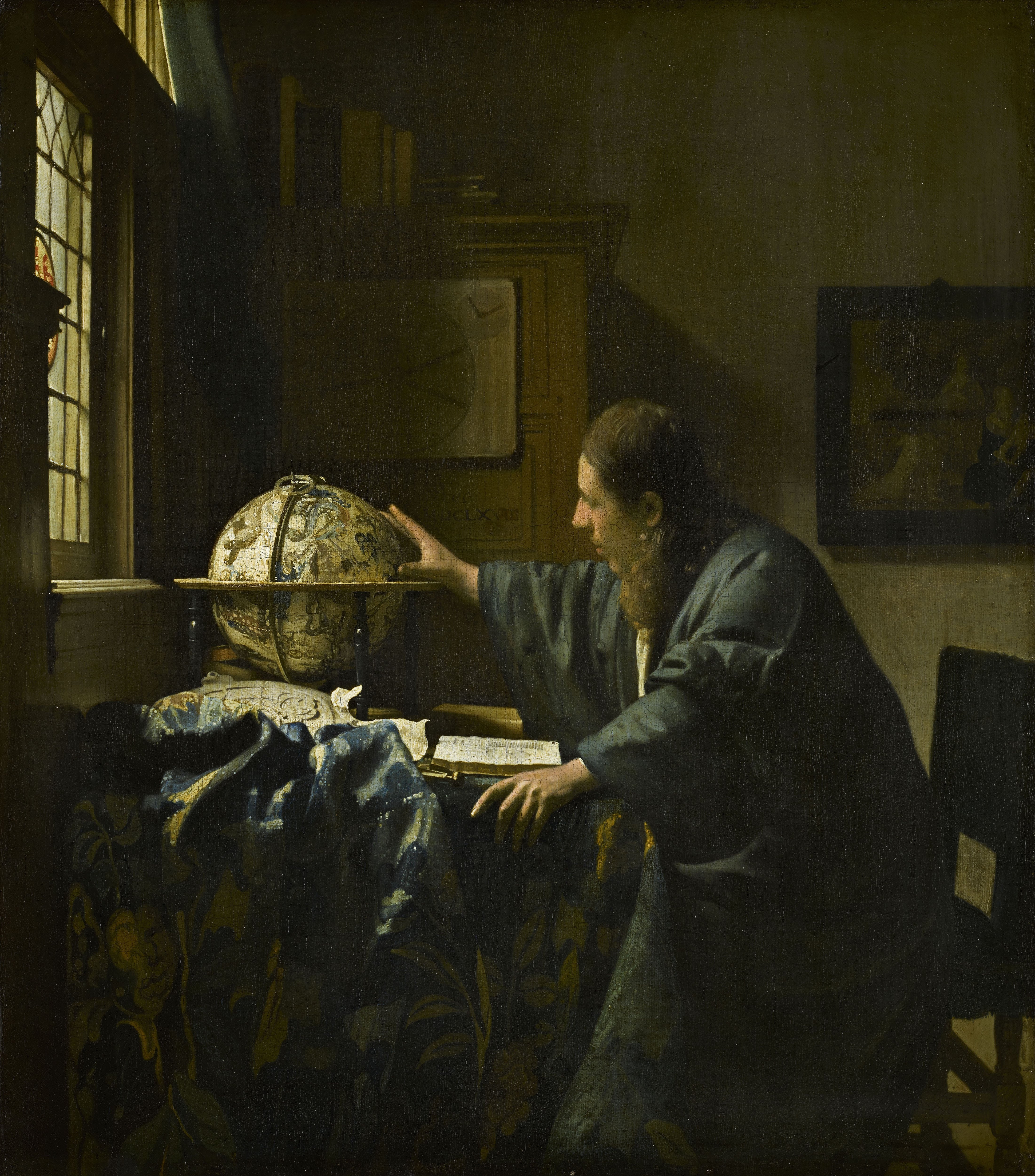 The Astronomer (Dutch: De astronoom) is a painting finished in about 1668 by the Dutch Golden Age painter Johannes Vermeer. It is in oil on canvas with dimensions 51 cm × 45 cm [20 in × 18 in].